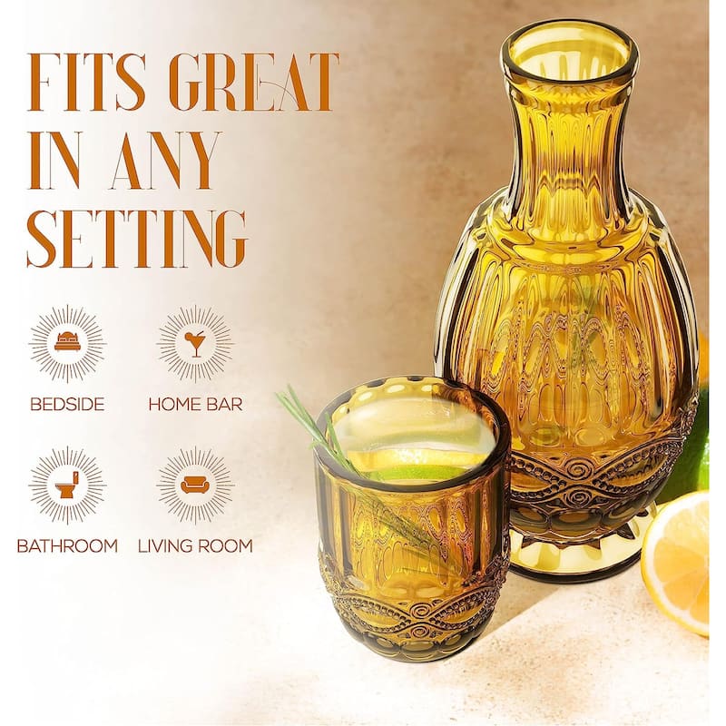 Elle Decor Bedside Water Carafe with Tumbler Matching Drinking Glass