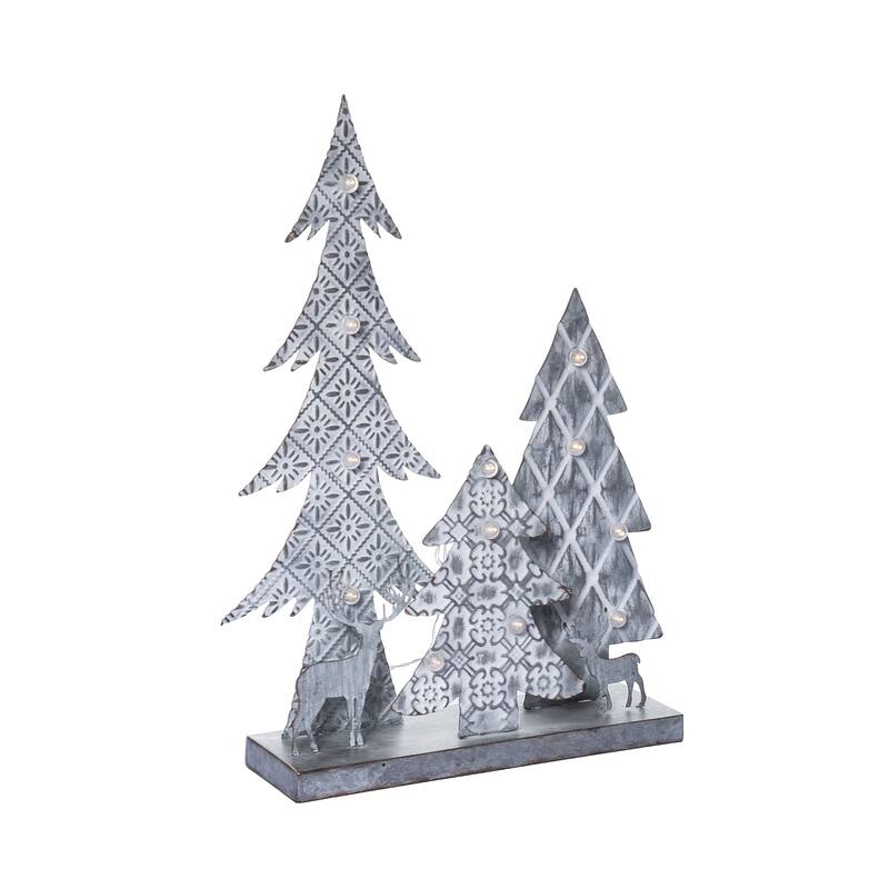 Transpac Metal 21.25 in. Silver Christmas Rustic Scene