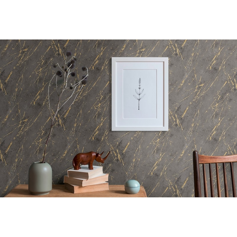Galerie Wallcoverings Bricks and More Collection Metallic Marble Motif Metallic Finish Vinyl on Non-woven Wallpaper Roll