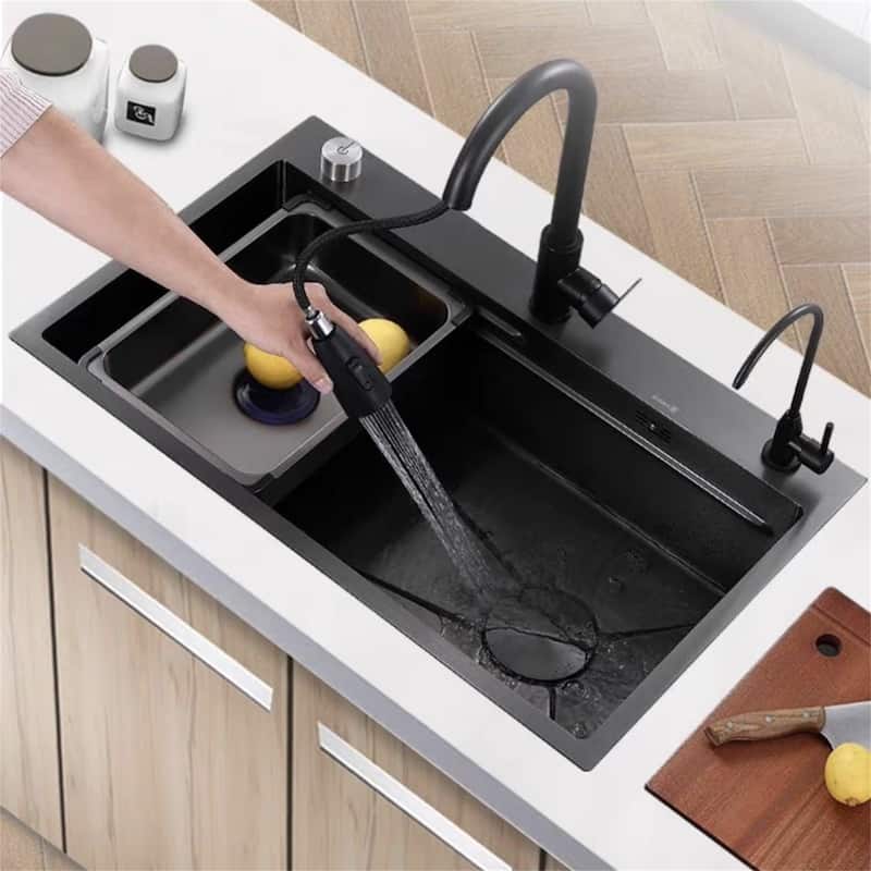 Single Sink With Basin In Basin And Chopping Board - Black