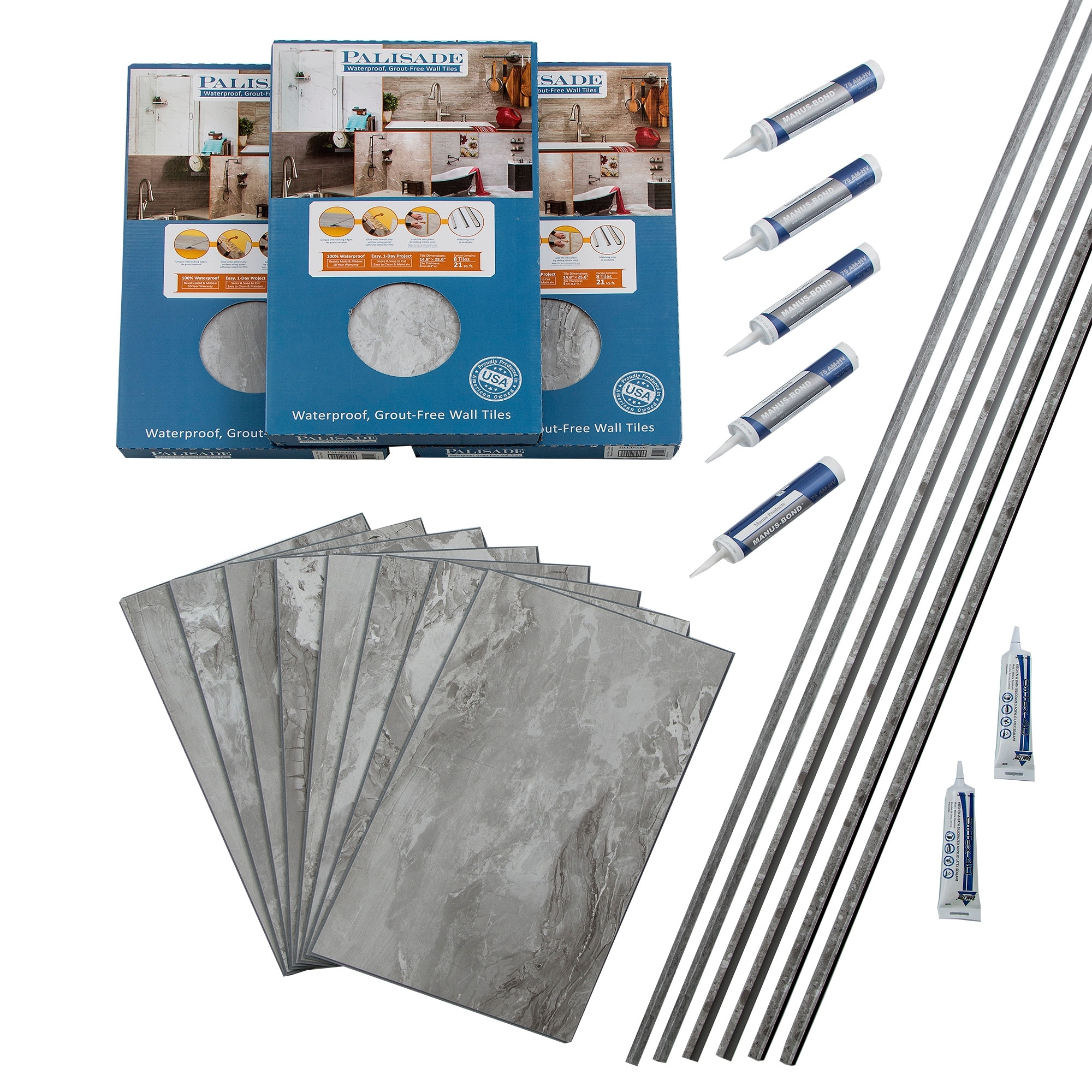 Palisade Wall Tile Shower Kit - 25.6 in. x 14.8 in. Tile Kit - Cracked Slate
