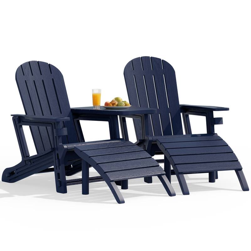 Outdoor All Weather Adirondack Chairs with Movable Footrests, Set of 5/3. - WithFootrest - NavyBlue