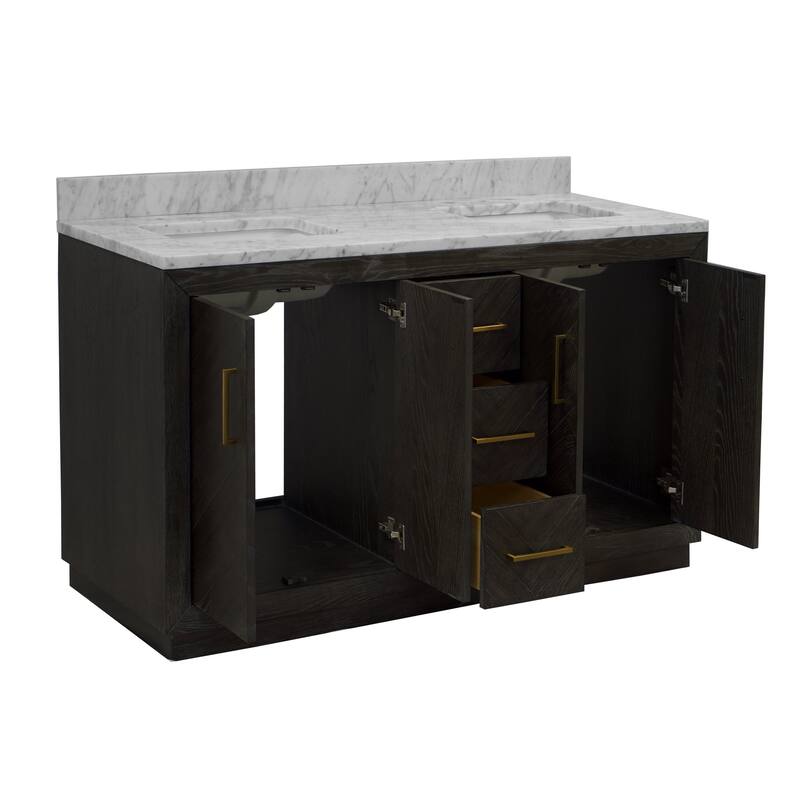 KitchenBathCollection Peyton 60" Double Bathroom Vanity with Carrara Marble Top
