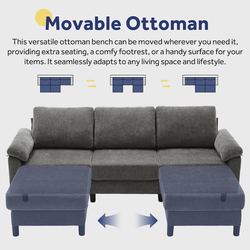 U-Shaped Chenille Upholstered Modular Sectional Sofa Couch with 2 Ottomans