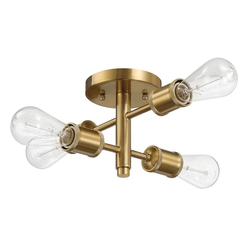 Four Lights Semi Flush Mount Hallway Kitchen Bedroom Living Room Ceiling Pendant 11"W × 6.5"H - Antique Brass,Clear,Gold