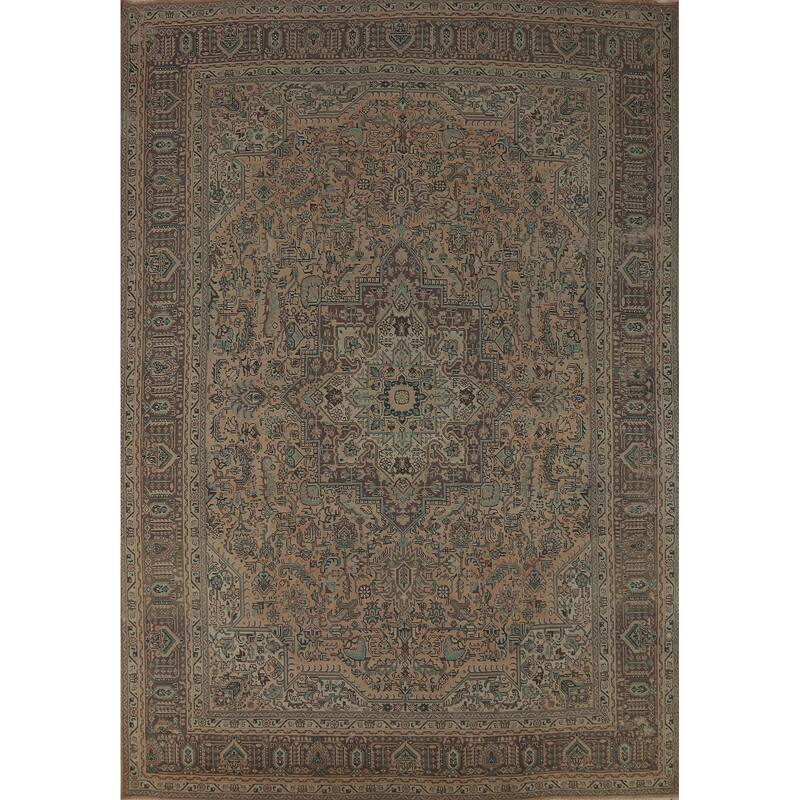 Tabriz Persian Vintage Area Rug Hand-Knotted Peach Wool Carpet - 8'4" x 11'3"