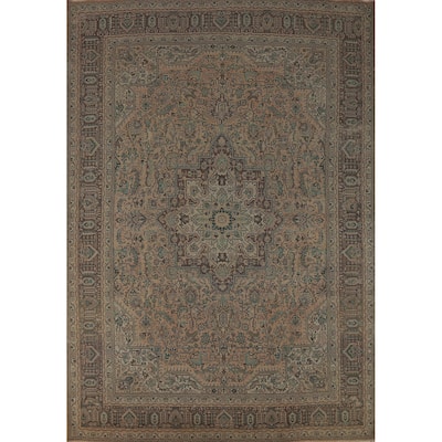 Tabriz Persian Vintage Area Rug Hand-Knotted Peach Wool Carpet - 8'4" x 11'3"