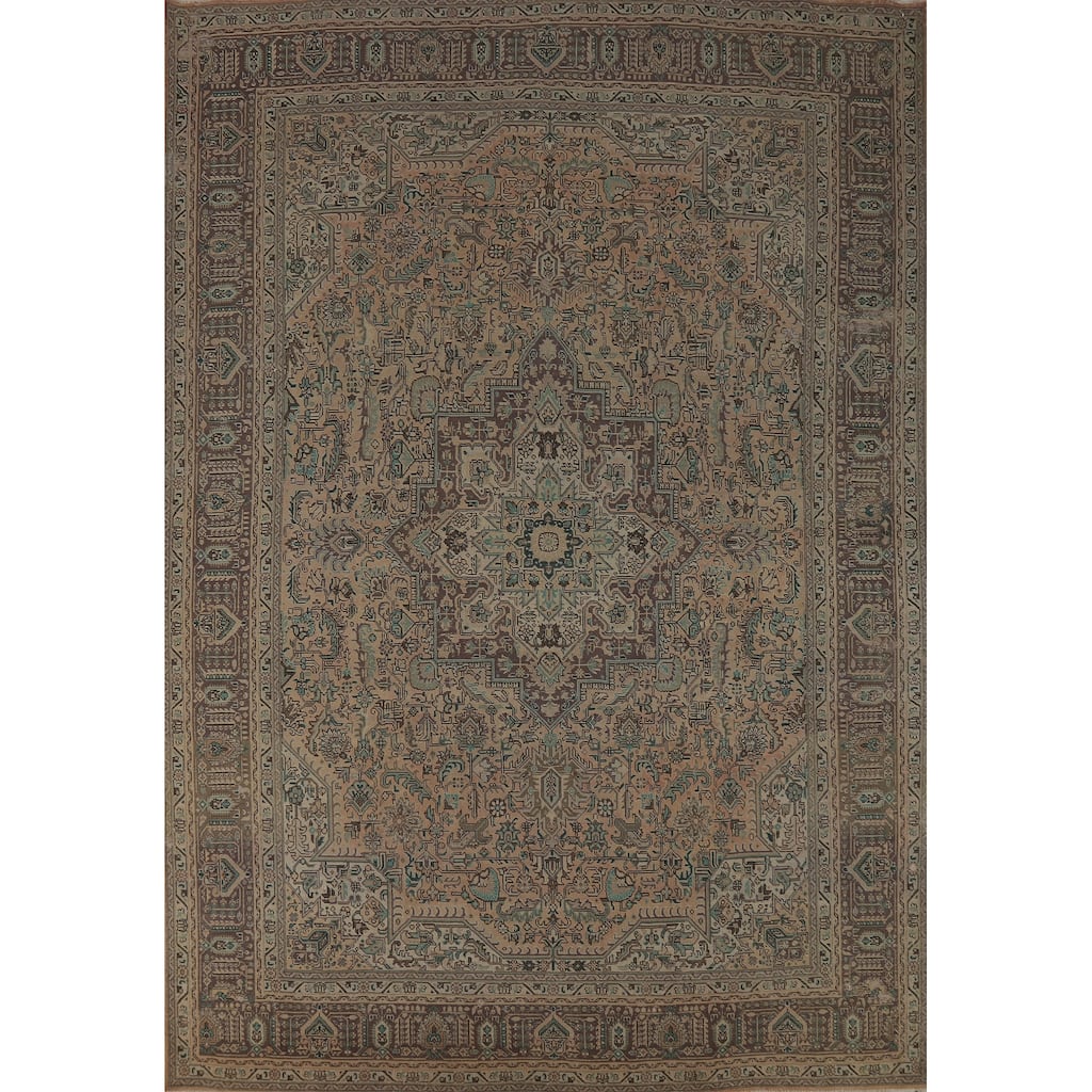 Tabriz Persian Vintage Area Rug Hand-Knotted Peach Wool Carpet - 8'4" x 11'3"
