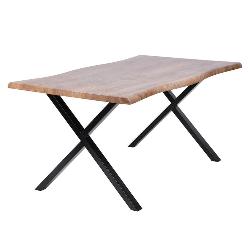 Homy Casa 63" Modern Dining Table, Unique Wavy Edge Top Office