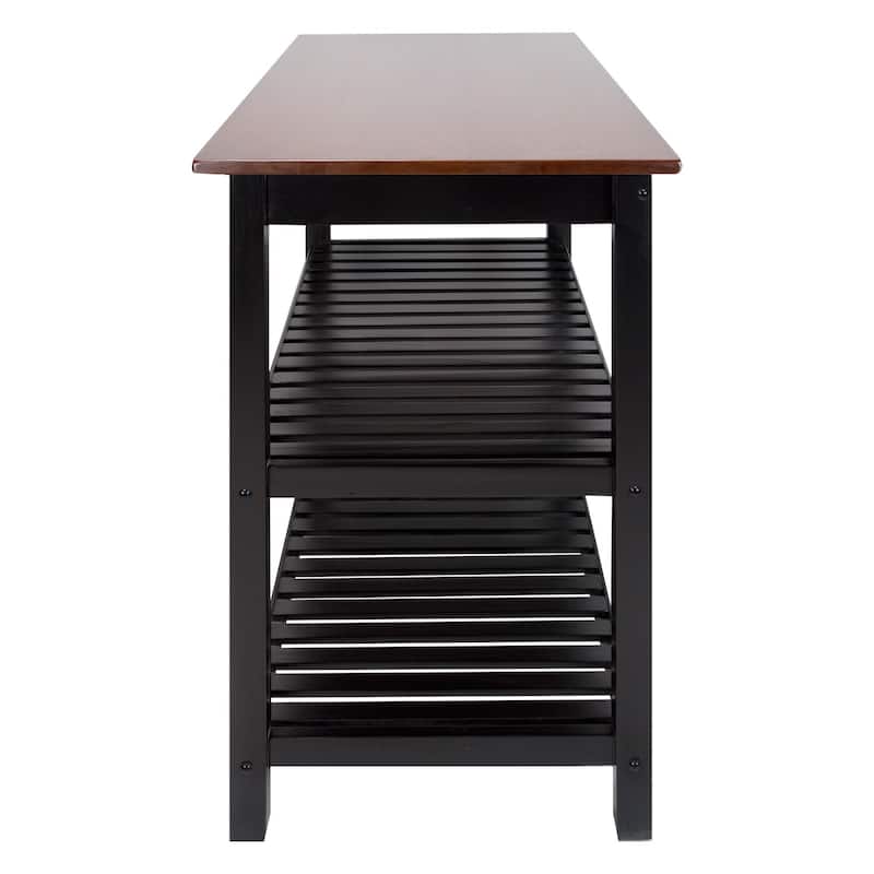 2-shelf Natural Solid Wood Top Kitchen Island - N/A