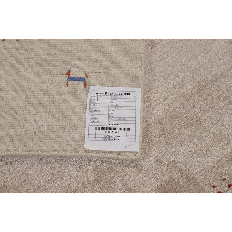 Modern Gabbeh Indian Foyer Rug Handmade Silk Carpet - 2'10"x 4'11"