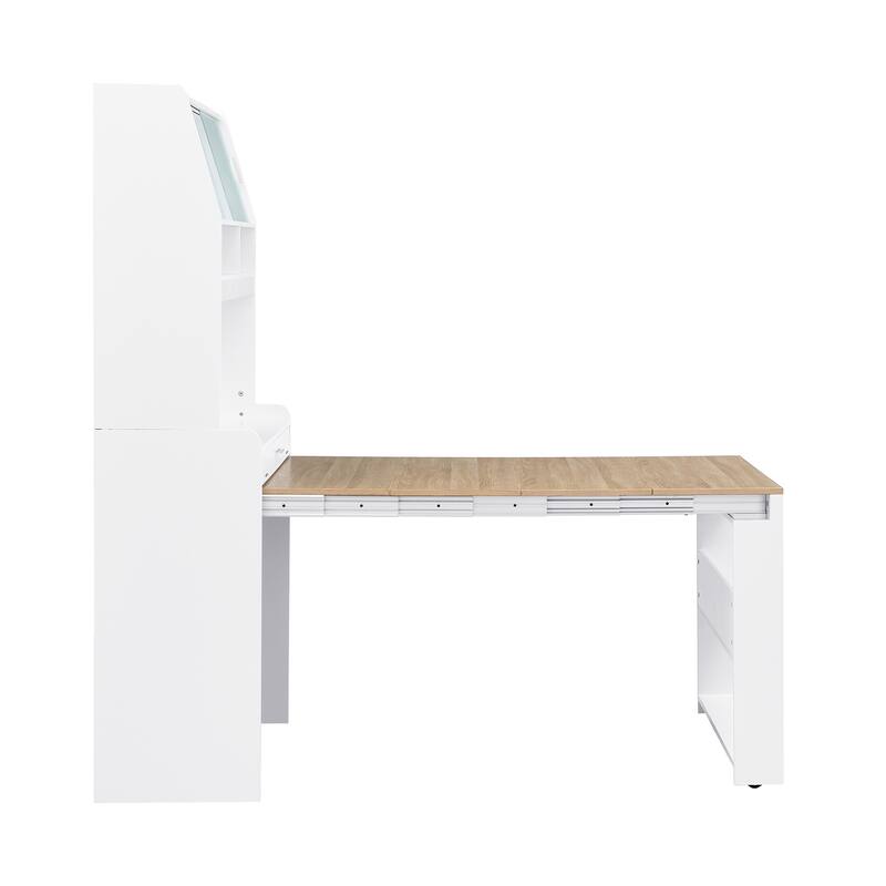 Compact Dining Table with Hutch and Foldable Buffet, Storage Shelf & Side Hooks