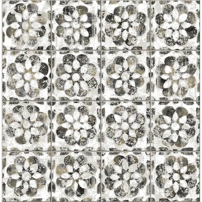 Advantage Izeda Black Floral Tile Wallpaper - Black