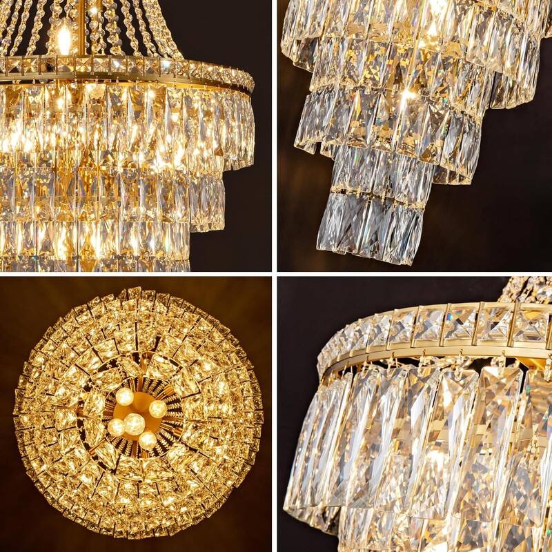 KAYLA High Ceiling Chandelier 13-Light Gold Modern Crystal Chandeliers Pendant Light Foyer Chandelier Fixtures