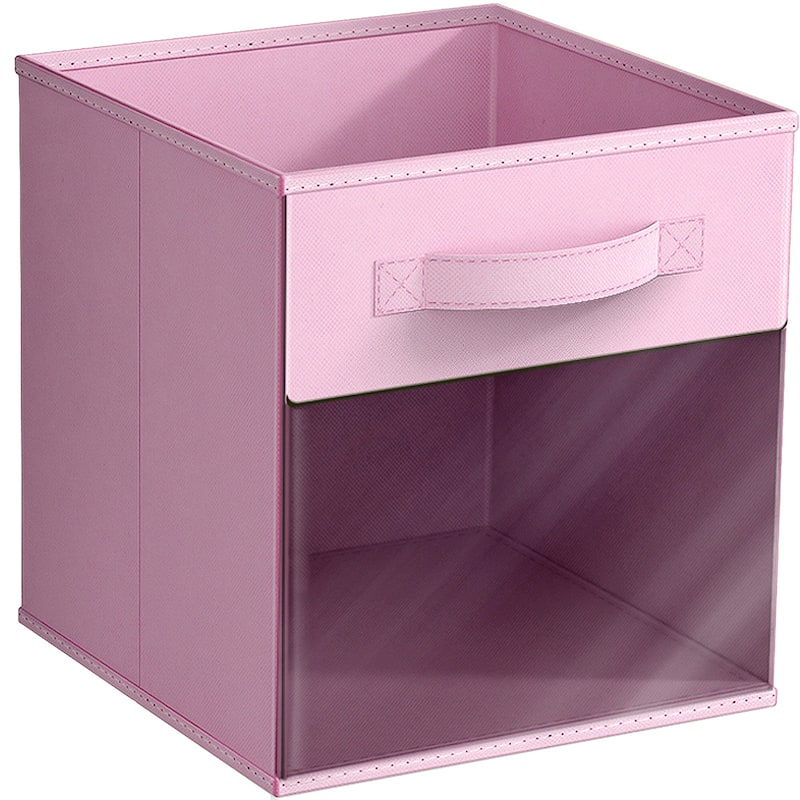 Sorbus 11" Storage Bin with Clear Window, 1-Pack Foldable Fabric Organizers - 10.5” L x 10.5” W x 11” H - Pastel Pink