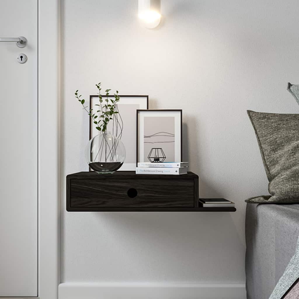 Floating Beech Wood Nightstand with Right Shelf