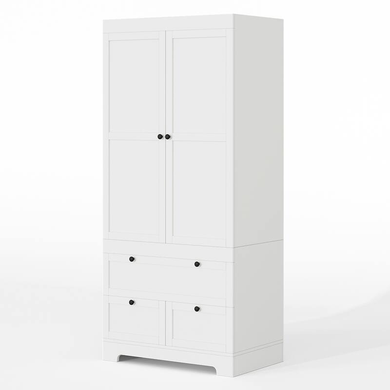 Meyreso White Modular Wardrobe Closet with Drawers, Convertible Stacking Armoire - N/A