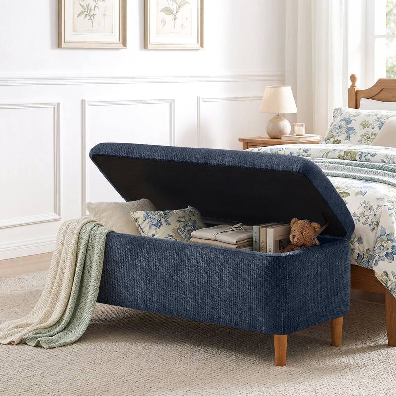 39in Soft Chenille Fabric Storage Ottoman Bench for Bedroom / Entryway Bed Foot / Living Room，Upholstered Entryway Bench