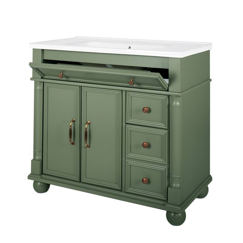 35.6-Inch Mid-Century Bathroom Vanity Sink with Roman Column Base, Farmhouse Freestanding Vanity Cabinet