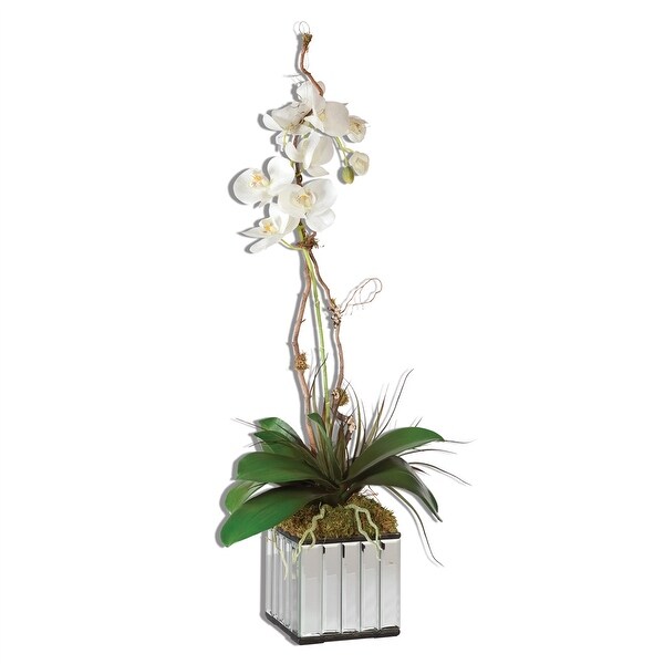 33" Elegant Artificial White Orchids in a Mirrored Glass Planter - N/A