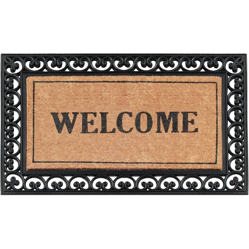 A1HC Rubber and Coir Welcome Classic Paisley Border Double Door Doormat , Black - 30"X48"