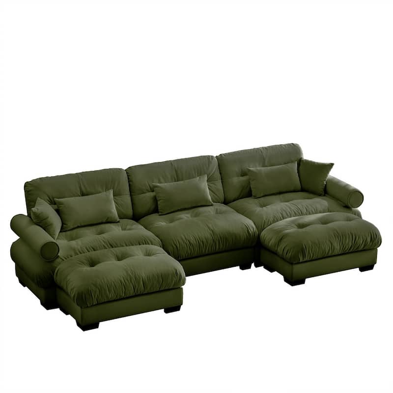 Modern Reversible 3-Seat Modular Sectional Corner Sofa Couch with Waist Pillows