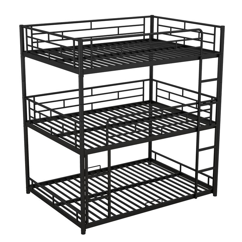 Triple Bunk Bed Metal Structure Bedframe Sturdy Steel Slat Support Easy Assembly for Dorm Multi-Child Families