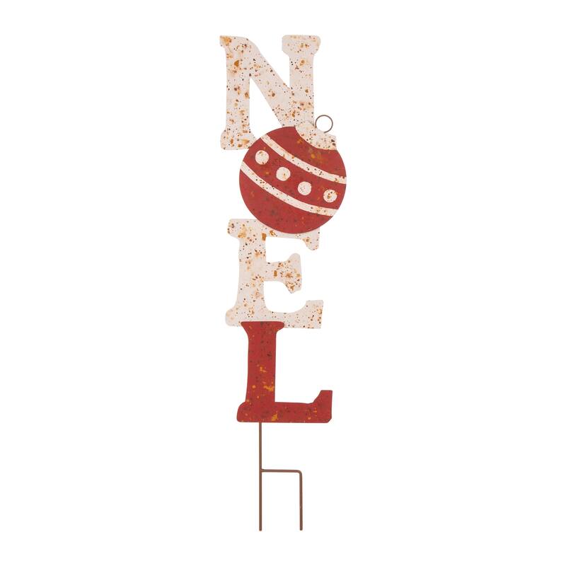 Glitzhome 36"H Christmas Rusty Metal JOY & NOEL Sign Yard Stakes Garden Decor (Two Functions)