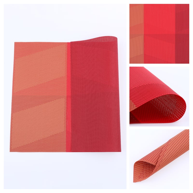 Set of 6 PVC Placemats for Kitchen Dining Table Decor Heat-resistant Table Placemats Wipeable Table Mat - 18*12in - Red