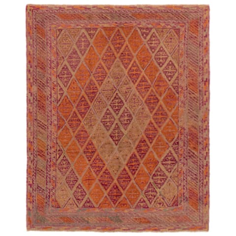 ECARPETGALLERY Hand-knotted Tajik Caucasian Orange, Purple Wool Rug - 5'2 x 6'3
