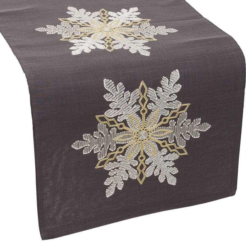 Sparkling Snowflakes Embroidered Christmas Table Runner