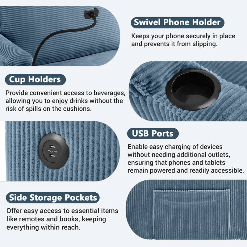 72.8" Corduroy Sleeper Sofa with Full Size Mattress and USB Ports, Loveseat Sofa with Cup Holders and Side Pockets