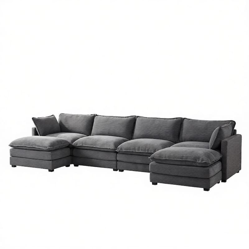 Oversized Modular Corduroy Sectional Sofa Set with Ottoman, 3-Seater / 4-Seater Deep Seat Lounge Couch for Living Room