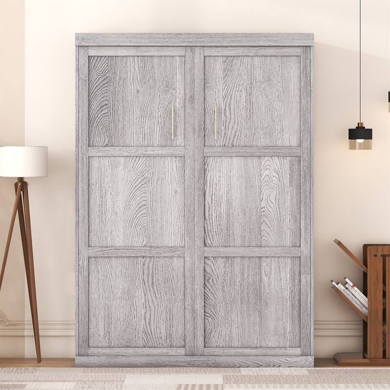 Gray Full Size Murphy Bed Folded into Cabinet