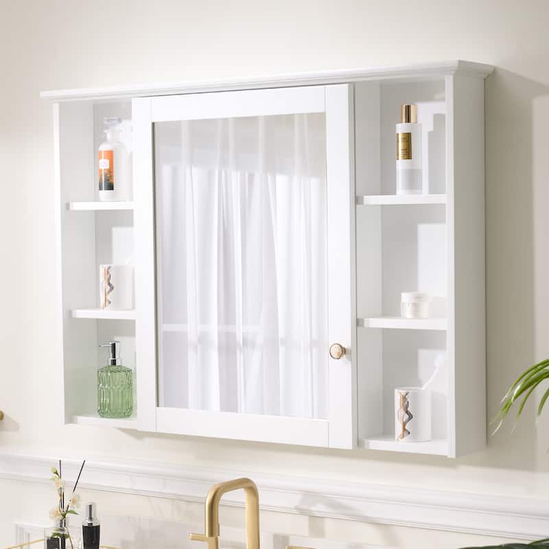 Modern Surface Mount Solid Wood Framed Medicine Cabinet With Mirror and Shelves