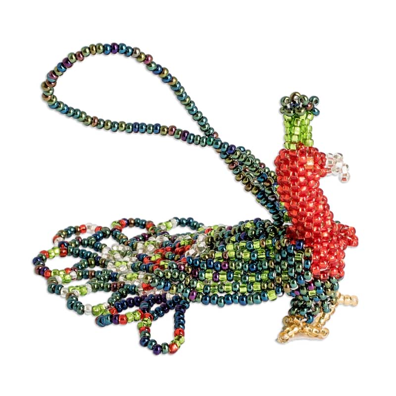 Novica Handmade Rainbow Peacock Splendor Glass Beaded Ornament