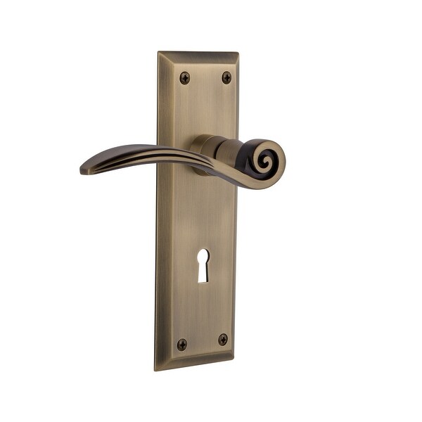 Nostalgic Warehouse NYKSWN_PSG_238_KH Swan Passage Door Lever Set with New York Rose and Decorative Keyhole for 2-3/8" Backset