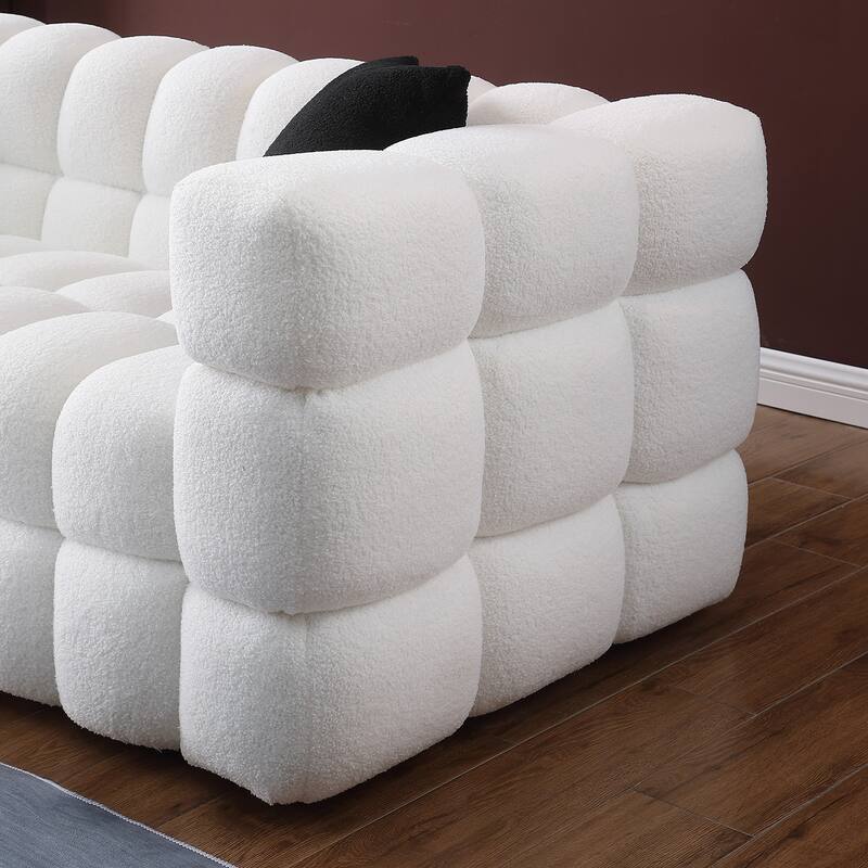 84.3" Boucle Marshmallow Sofa - 3-Seater with 35.8" Deep Seat, Ergonomic Design for US Homes and 2 Pillows