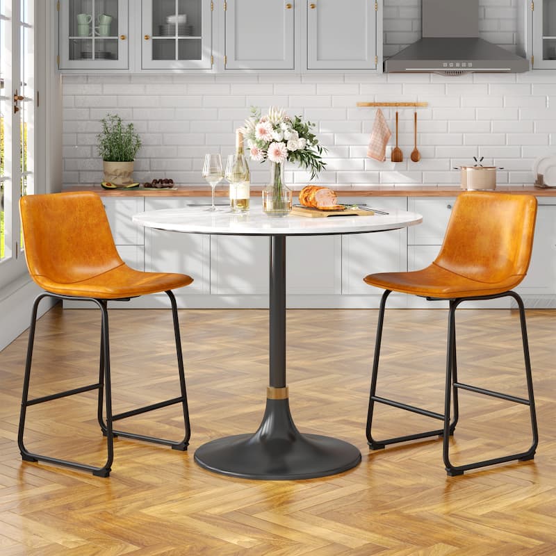 Bar Stools Faux Leather Counter Stools with Back Armless Dining Chairs (Set of 2)
