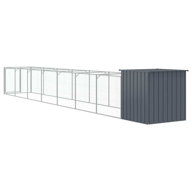 vidaXL Dog House with Run Anthracite/Light Gray multisize Galvanized Steel