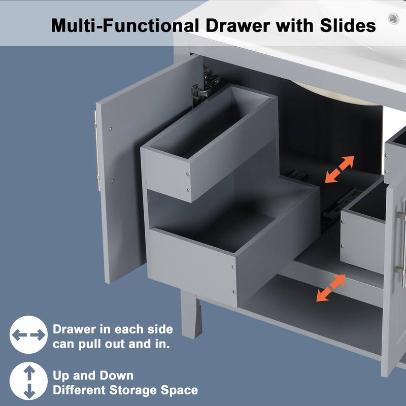30" Bathroom Vanity with Sink, Multi-functional Cabinet with Doors and Drawers