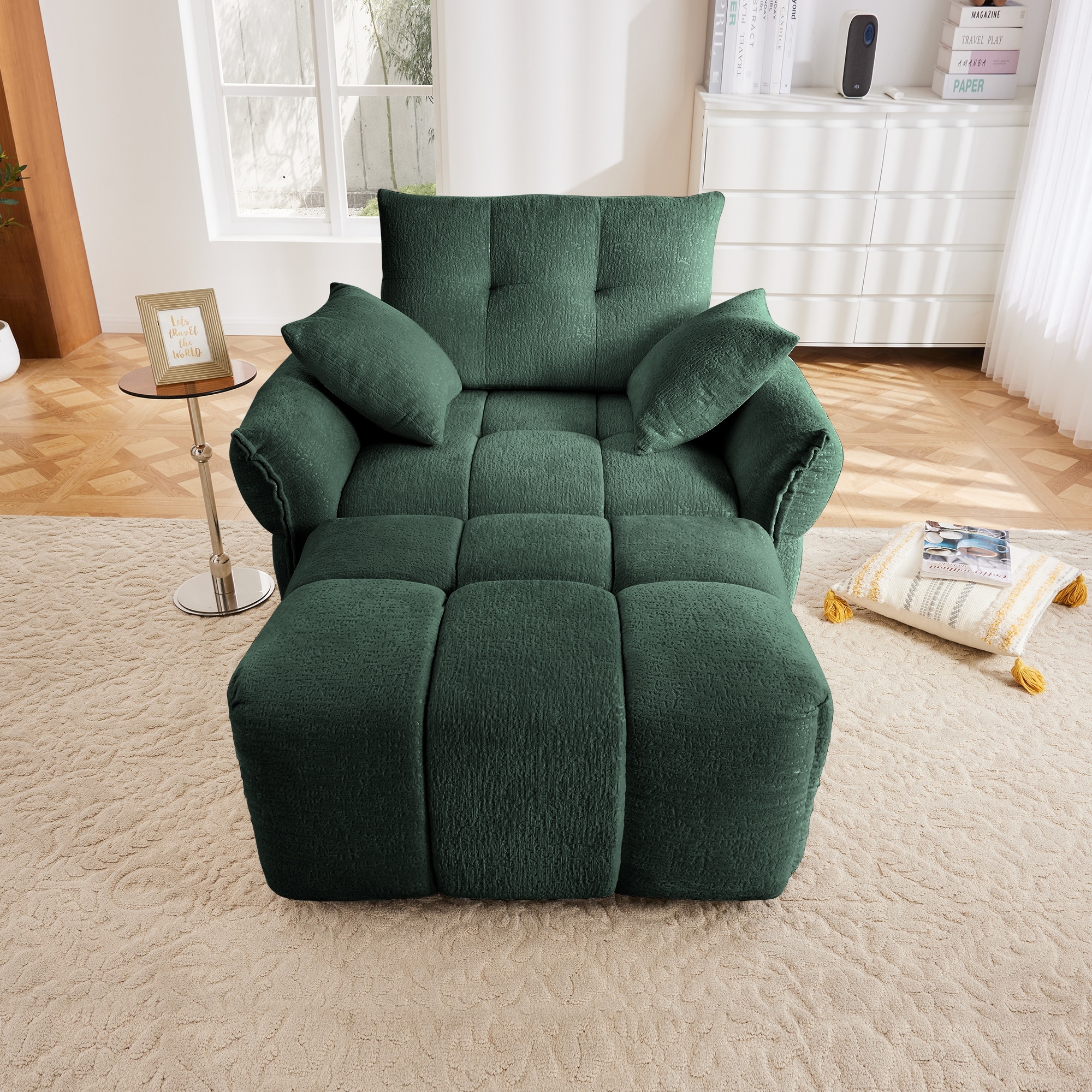 Ergonomic Single Seater Sofa With Ottoman, High-Resilience Support Cushions, Easy Assembly Lounge Chair