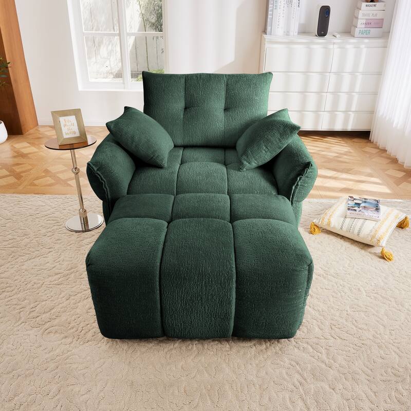 Modular 4-Seat Chenille Sofa Set with 2 Ottomans, High-Resilience Cushions and Solid Wood Frame