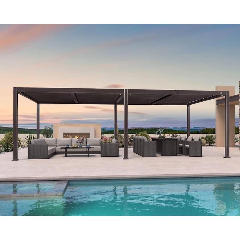 PURPLE LEAF Outdoor Louvered Pergola with Adjustable Metal Roof for Patio Pergola - 11.4' x 23.3' - Bronze