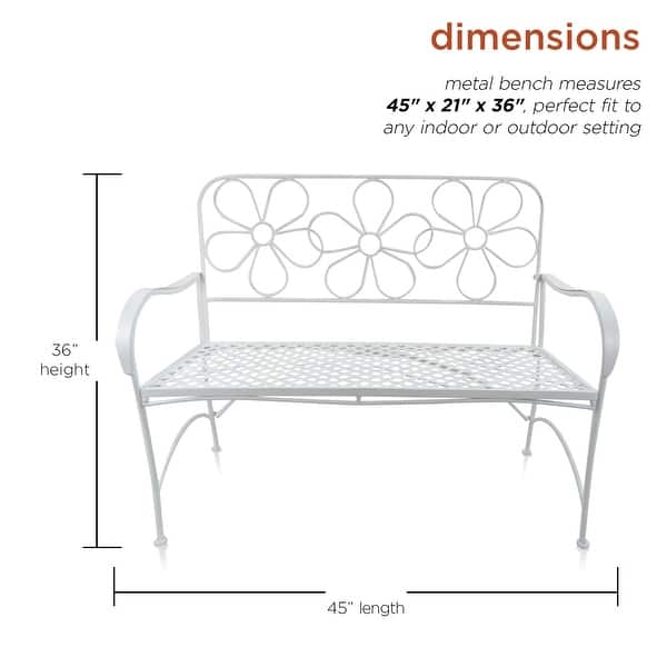 dimension image slide 0 of 2, Alpine Corporation Daisy Metal Garden Bench, White