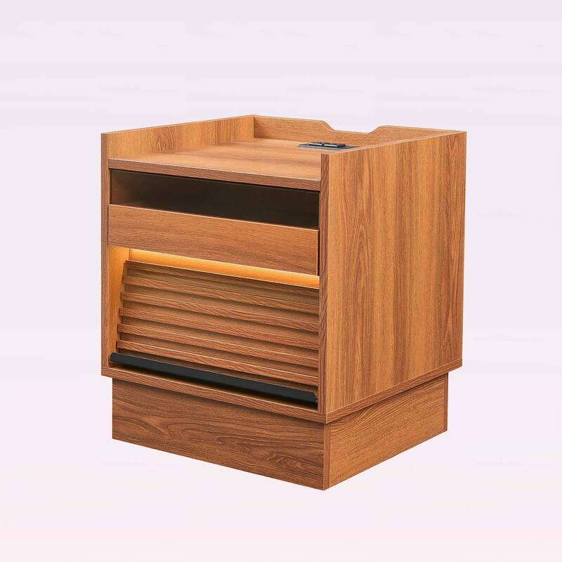 Modern Nightstand with Charging Station and LED Lights