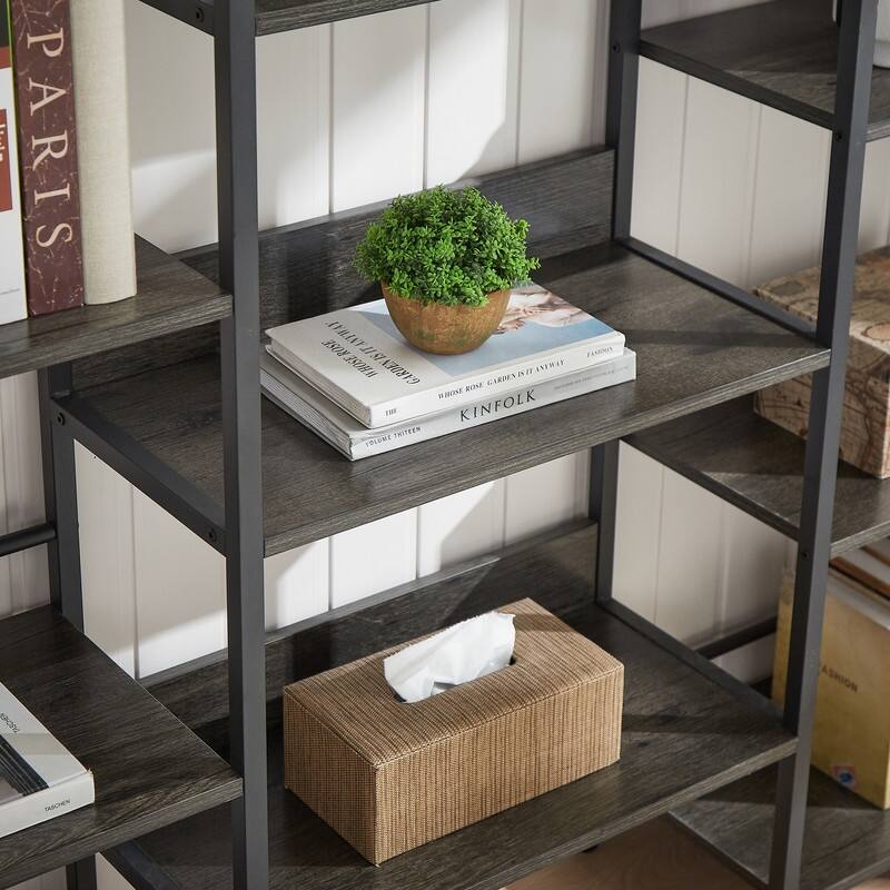 Grondin Vintage Industrial Style Triple Wide 5-Tier Bookcase Large Etagere Bookshelf Open Storage Rack with Metal Frame