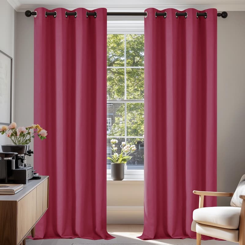 Deconovo Grommet 52 Width Curtains (2 Panel) - 52W x 63L - Rose Red