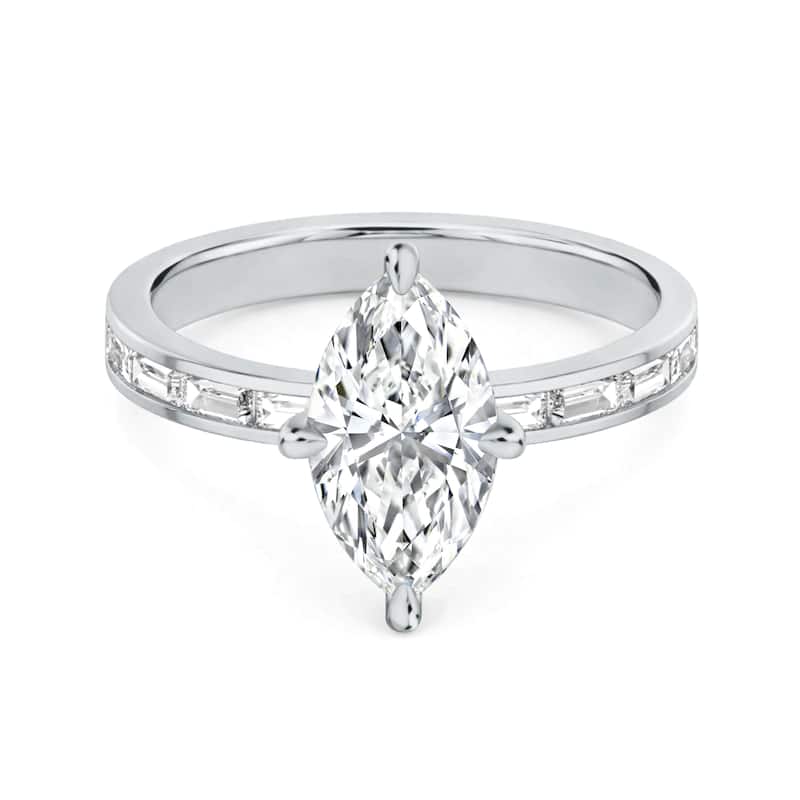 Auriya 14K Gold Baguette Channel Marquise Diamond Engagement Ring 1.00 - 5.00ct. tw. (F-G, VS) - 1.50 carats - 7 - White