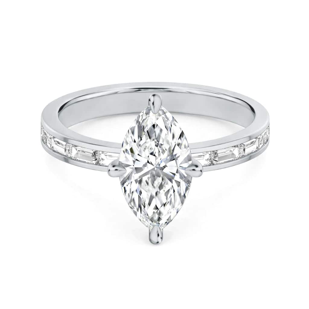 Auriya 14K Gold Baguette Channel Marquise Diamond Engagement Ring 1.00 - 5.00ct. tw. (F-G, VS)